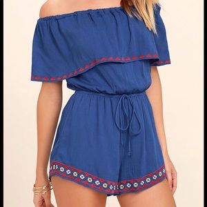 Lulus Oaxaca Embroidered Off-the-Shoulder Romper